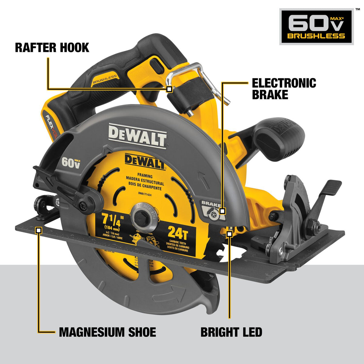 DeWALT FlexVOLT 60V MAX 7-1/4" Cordless Circular Saw w/Electric Brake DCS578X2