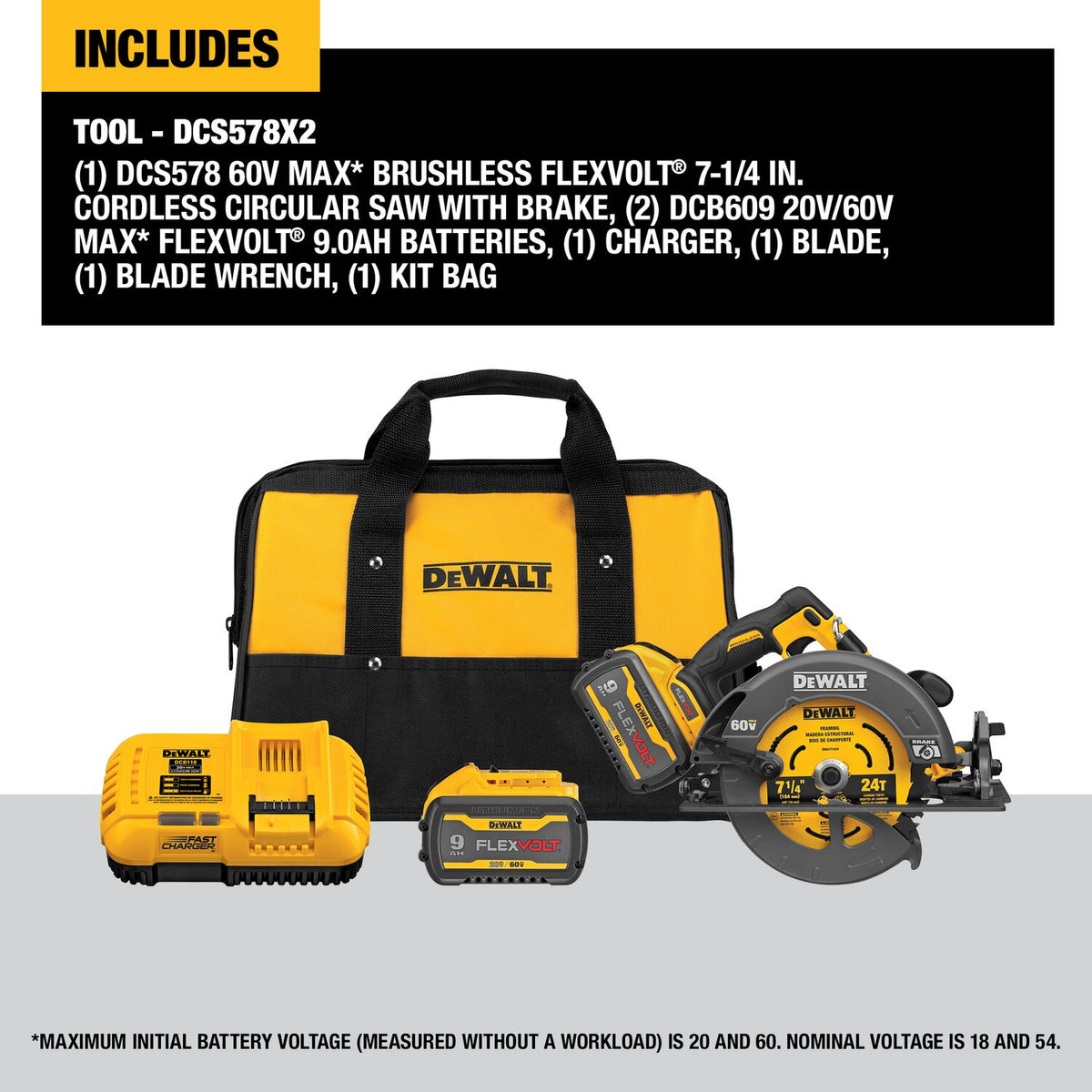 DeWALT FlexVOLT 60V MAX 7-1/4" Cordless Circular Saw w/Electric Brake DCS578X2